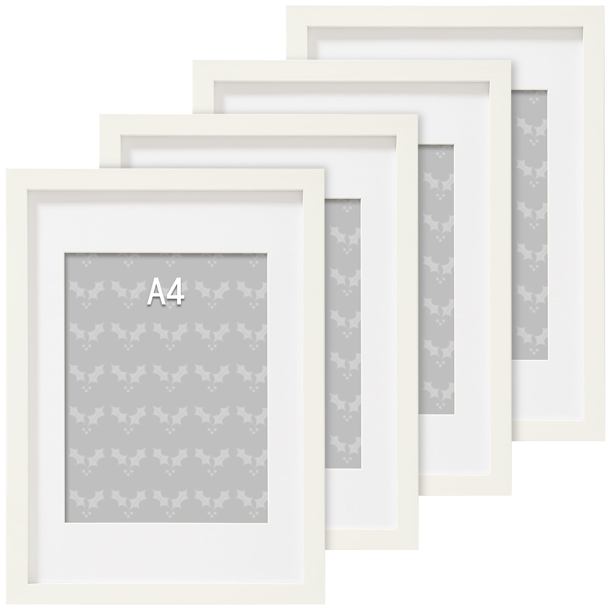 Zemiu A4 Photo Frame Solid Wood-4Pack(White),Frame for 11.69x8.27 inch(29.7x21cm) Picture, with Upgraded Swivel Clips on the Back, with Perspex Glass. Eco-Friendly Material