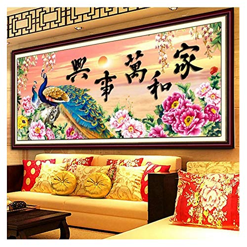 Point de croix fleur paon style chinois C0164 idée cadeau DIY