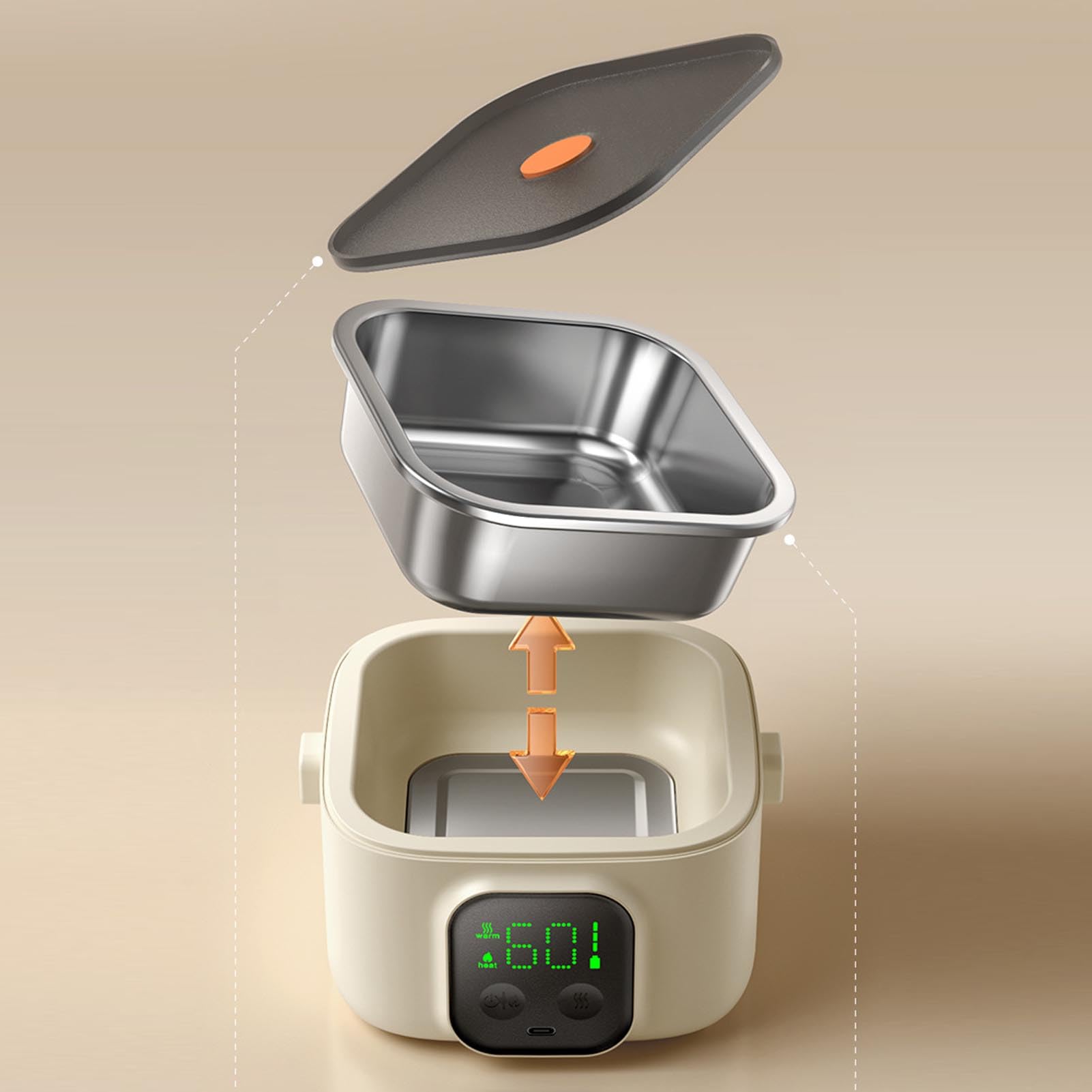 ciciglow Box da Pranzo Elettrico Calzaio Alimentare, 25w 7 Marcia Riscaldata Box da Pranzo, 500 Ml di Contenitore Alimentare Isolato a Riscaldamento Rapido Portatile