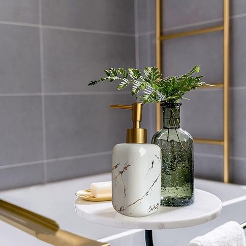 Miniatura 4 de Dispensador de jabón cuadrado de 10 onzas, dispensador de jabón negro para baño, dispensador de jabón líquido de cerámica con bomba dorada,