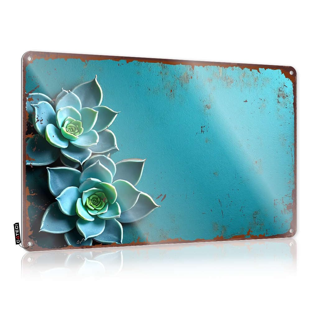 IBWNBBUSN Bar Mirrors For Man Cave Blue Succulent Plant On Textured Background. Tin Sign Tin Metal Sign Tin Signs Warning(30X40CM)