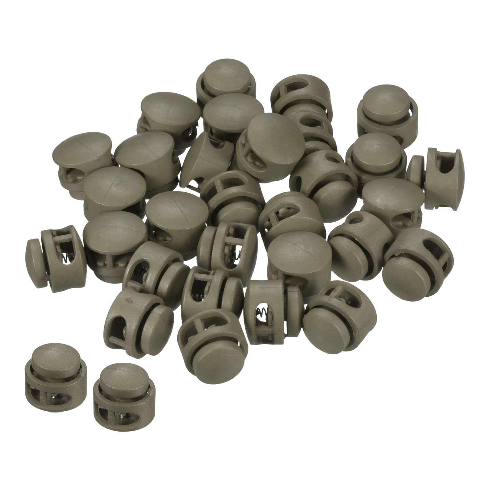PATIKIL Cord Locks, 30 Pack Round Spring Toggle Stopper for Drawstring Bag Shoelaces Olive Drab, 17x16mm