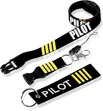 Pilot Lanyard 4 Stripes for Keys with Detachable Safety Buckle Traveler Pilot Keychain Baggage Tag set