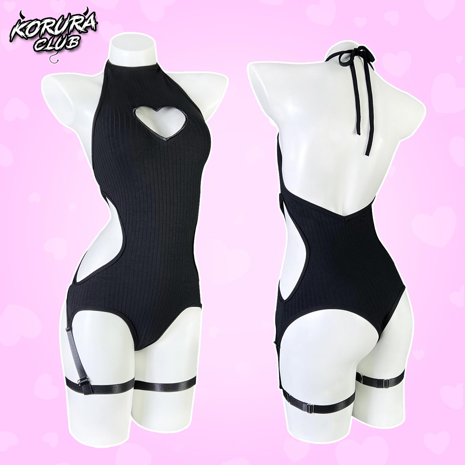 KORURACLUB Body Sexy Dos nu Creux Noir Sexy Pour Femme Tenue Club Rave Costume Cosplay Lingerie
