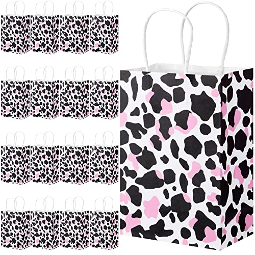 TaoBary 16 Pcs Pink Cow Party Favor Gift Bag Cow Print Candy Goodies Bags with Handle Disco Cowgirl Birthday Decorations for Farm Animal Baby Shower Western Cowboy My First Rodeo Party Supplies
