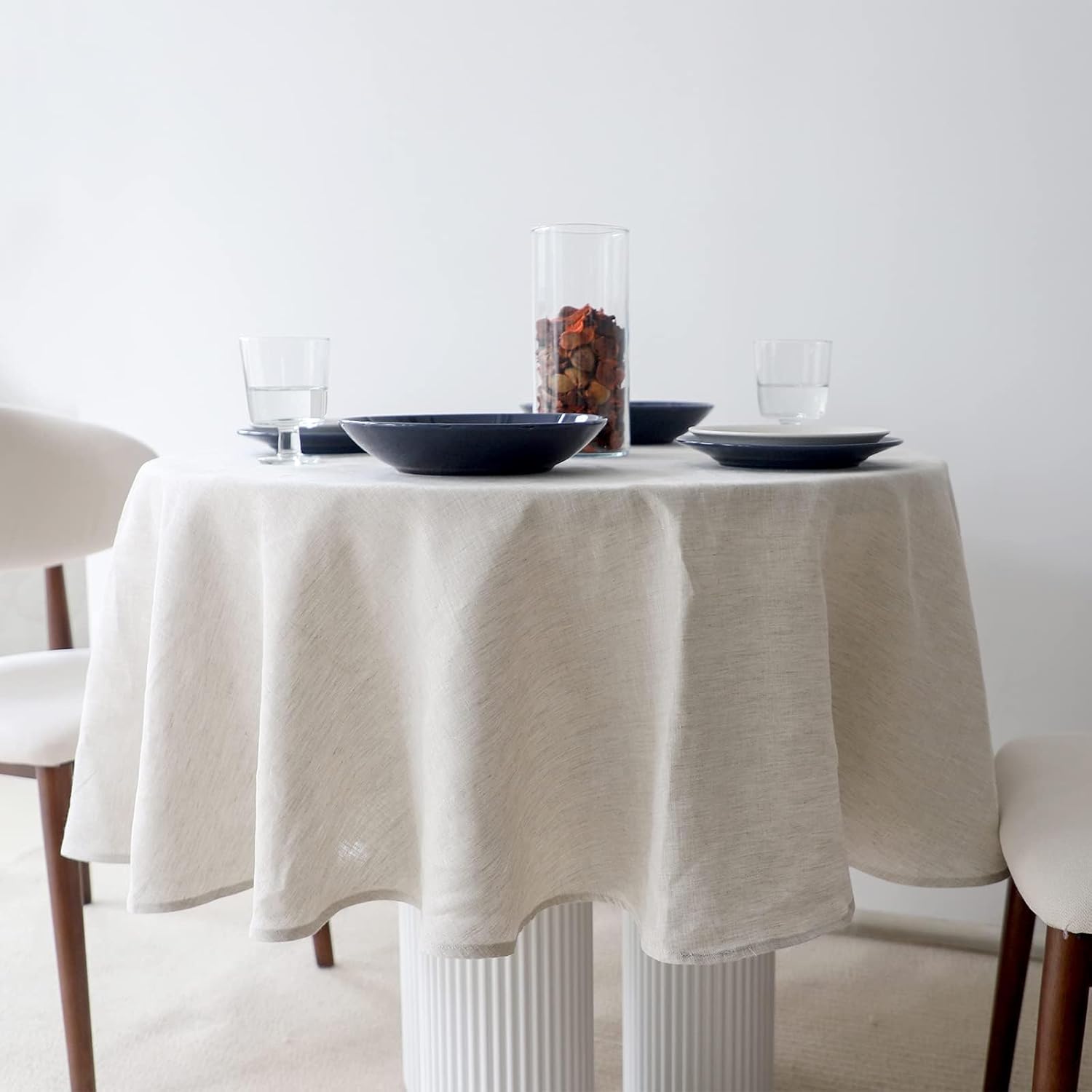 Simple&Opulence Textured Tablecloth 100% Linen Table Cloth, Kitchen Dinning Tabletop Decoration, for Outdoor and Indoor Use (Round Linen, 60")
