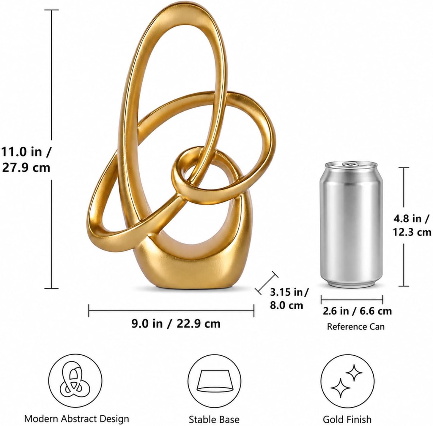 Gold Abstract Sculpture 11-Inch Modern Knot Statue for Coffee Table Decor image 2