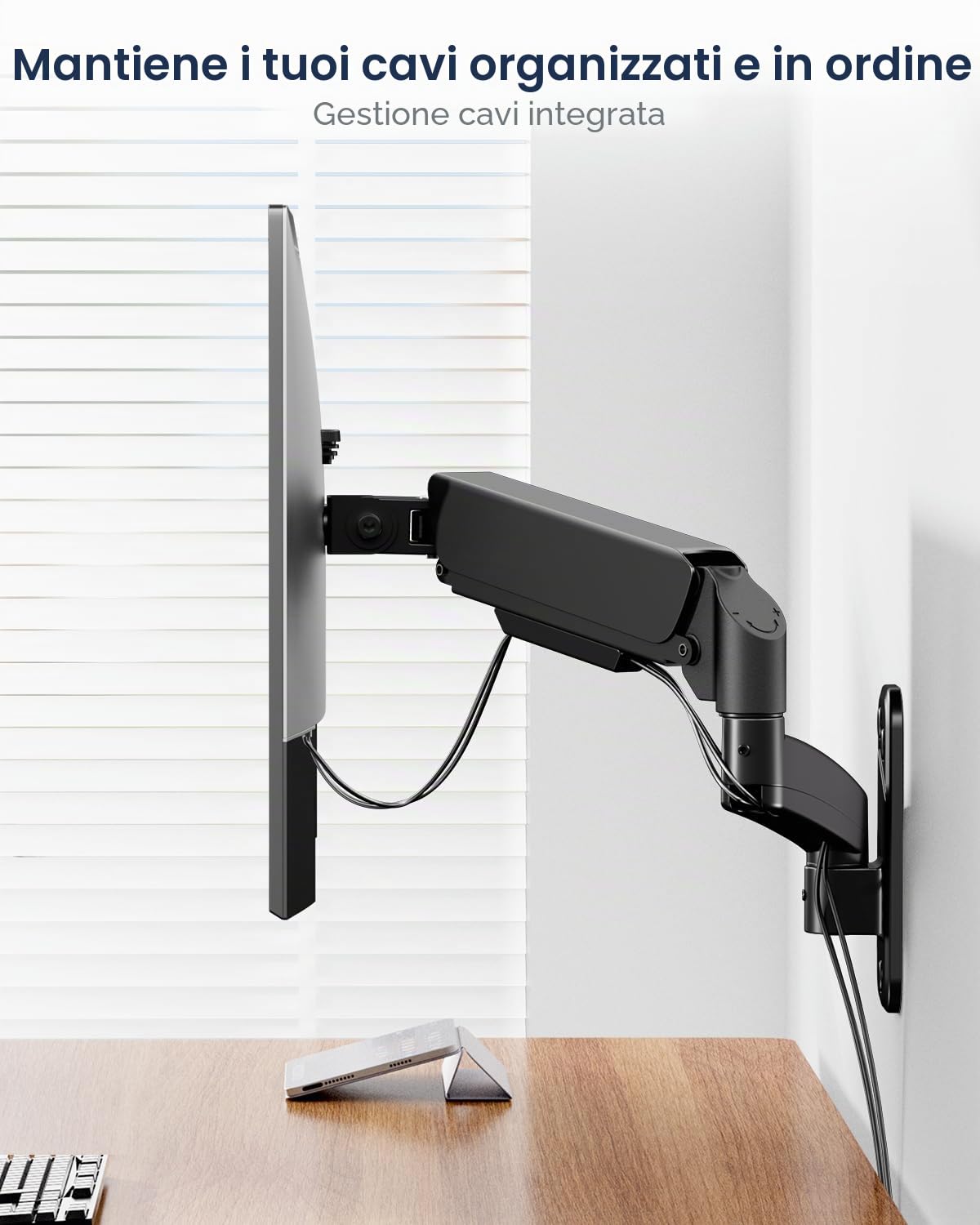 WORLDLIFT Supporto Monitor Muro da Parete per PC e TV – per Schermi 17-32 Pollici - Braccio Singolo con Molla a Gas Ergonomico Regolabile, VESA 75x75, 100x100 mm, 8 kg