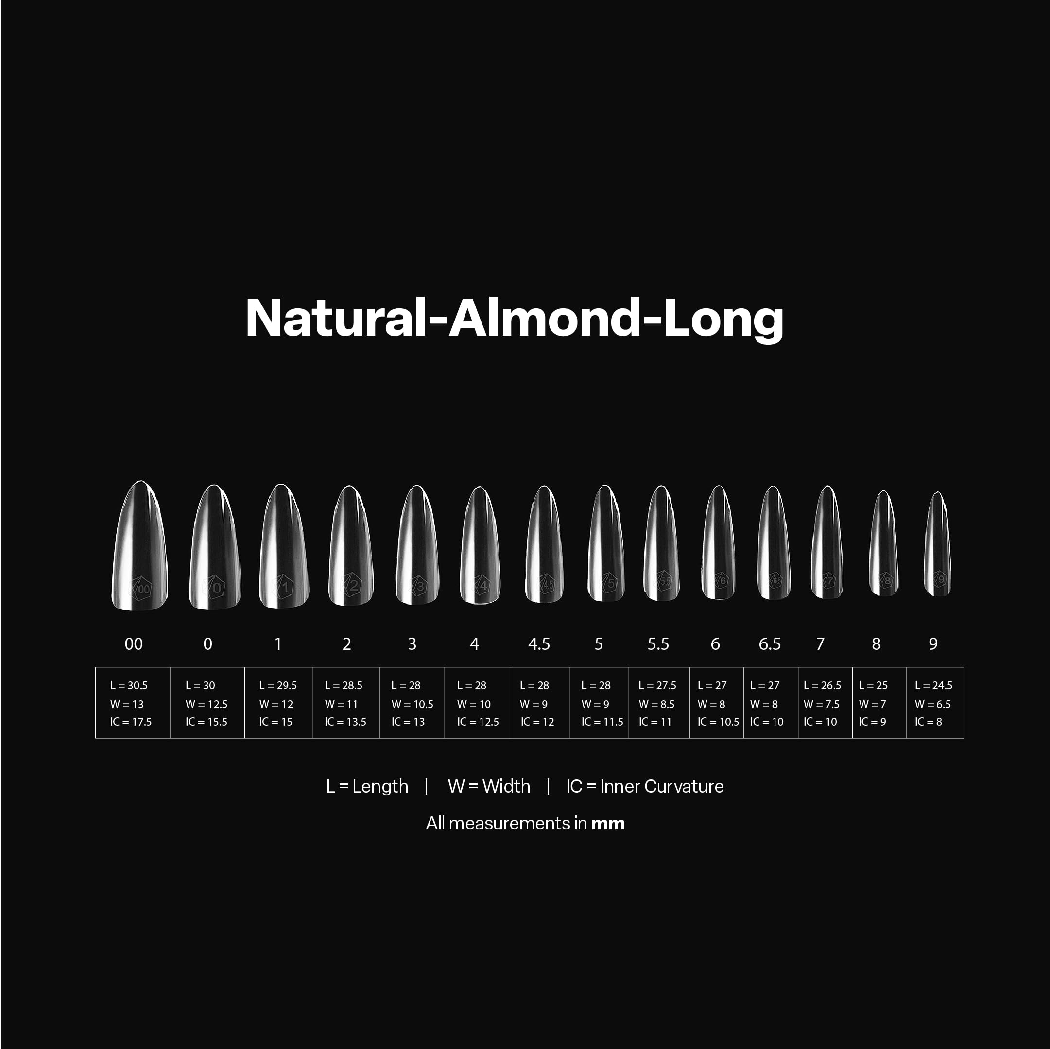 Apres Gel-X - Caja de uñas de almendra | 280 puntas de gel X, puntas suaves, 14 tamaños 00-9 | Medio tamaño incluido (almendra natural larga, 280 unidades)