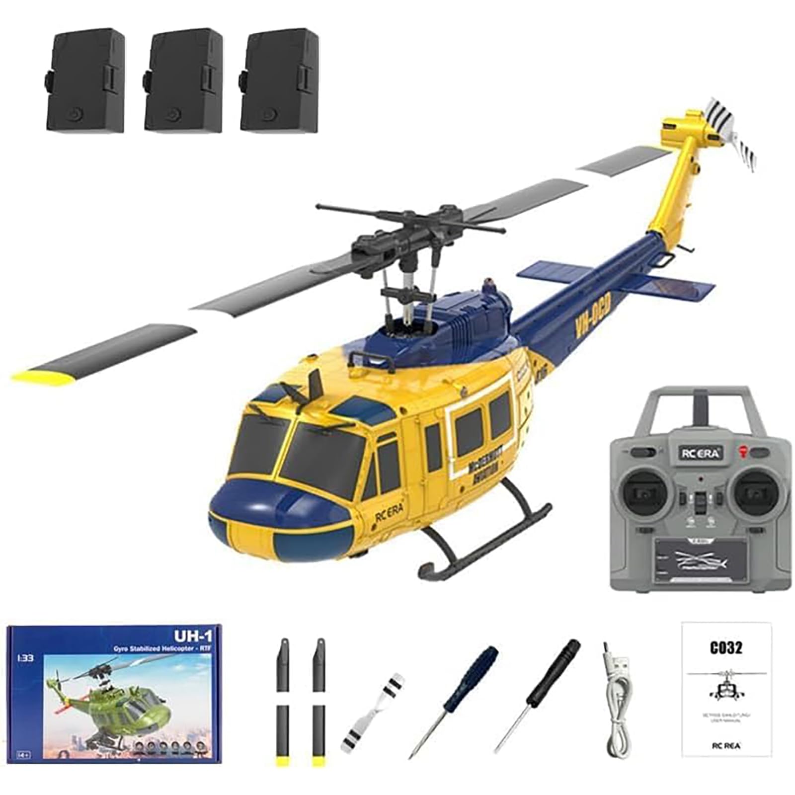 Generico Elicottero RC C032 RC, UH-1 1/48 6CH RC Elicottero Militare con stabilizzazione giroscopica e Sistema di Posizionamento Intelligente per Appassionati e Aldult - RTF