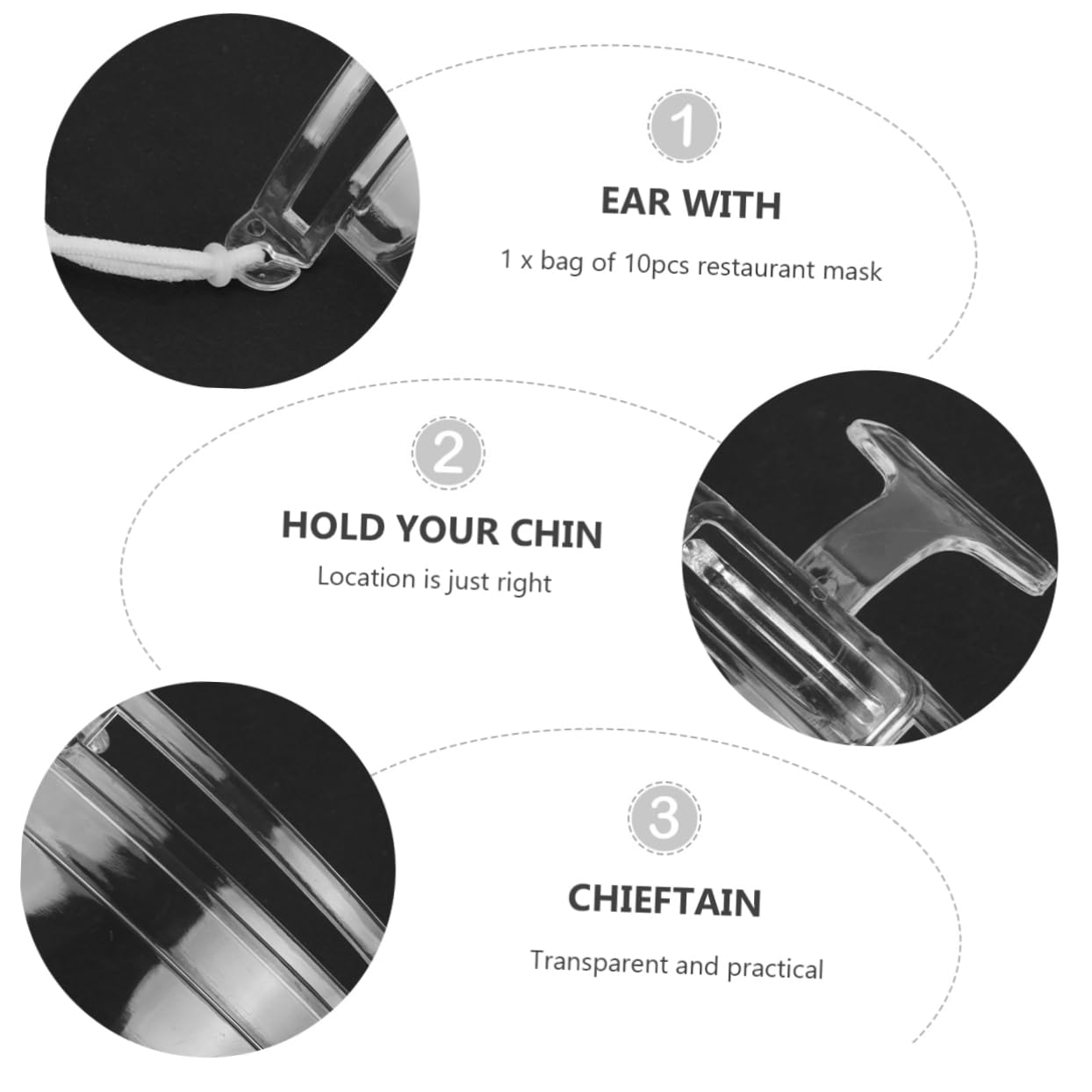 OSALADI 3 Boxes 10pcs Hotel Catering Mask Plastic Face Mask for Restaurant Comfortable Reusable