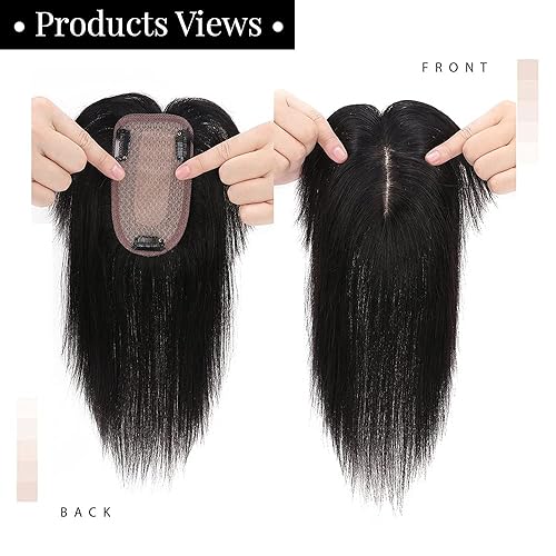 Miniatura 2 de MY-LADY 150 % de densidad de cabello humano con flequillo para mujer, base de seda negra natural con clip, piezas superiores para adelgazar el