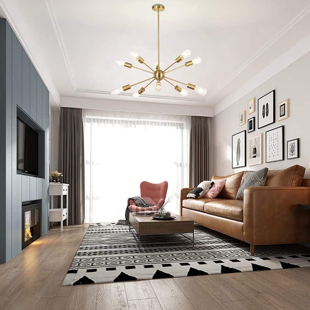 Gilded Chandelier 8 Lights Modern Sputnik Mid Century Pendant Lighting Fixture Vintage Gold Ceiling Light Fixture for Kitchen Dining Room Living Room,Golden,16 Lights