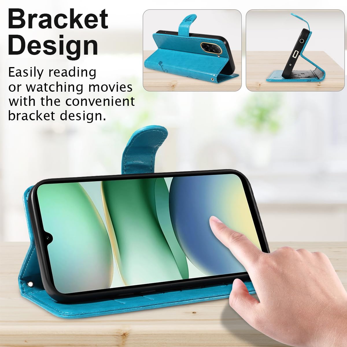 Custodia Flip In Pelle Premium Con Portafoglio Per Xiaomi Redmi A5 4G - Include 2 Vetri Temperati, Supporto E Slot Carte, Blu - 3