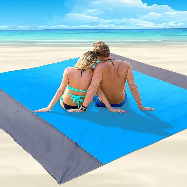 JIMACRO Large Beach Blanket, Waterproof Sand Free Beach Mat 78.74x82.68 inch Lightweight Picnic Blankets with 4 Fixed Nails for Travel, Camping, Hiking