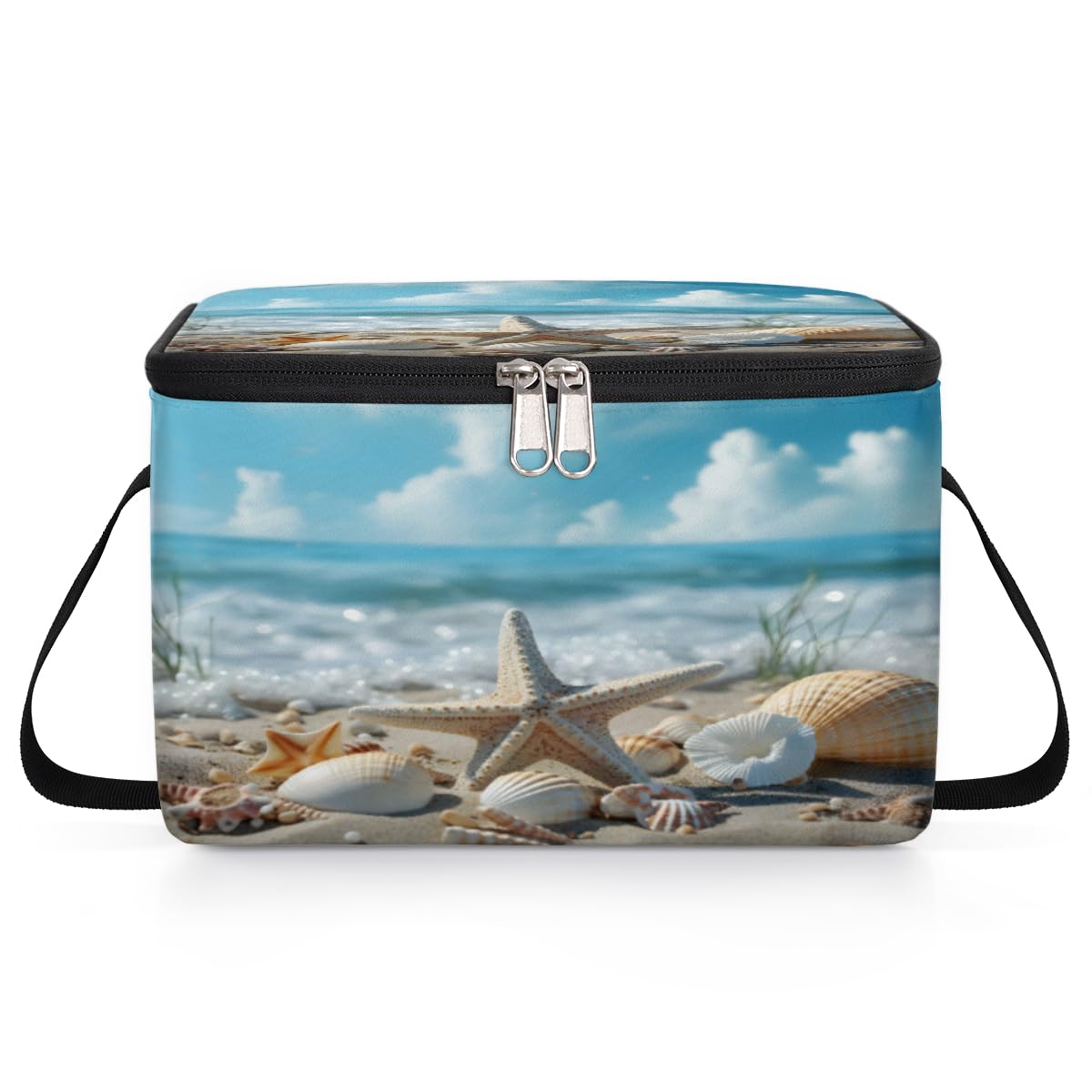 GzLeyigou Starfish Beach Seashell Lunch Bags for Women Men 9 Cans, Hot & Cold Food Delivery Bag Insulated Grocery Bag Insulated Lunch Box Summer Cooler Bag for Office Work Picnic Beach