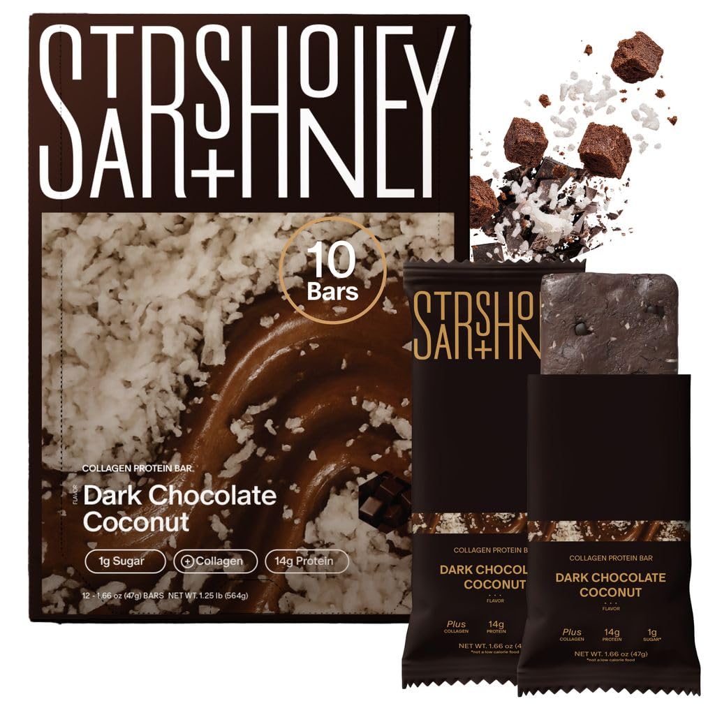 Stars + Honey Protein Bars, Dark Chocolate Coconut, 14g Protein, 1g Sugar, with Collagen Peptides, Dairy Free, Soy & Gluten Free Snacks, Keto Friendly, No Seed Oils or Sugar Alcohols, 10 Pack