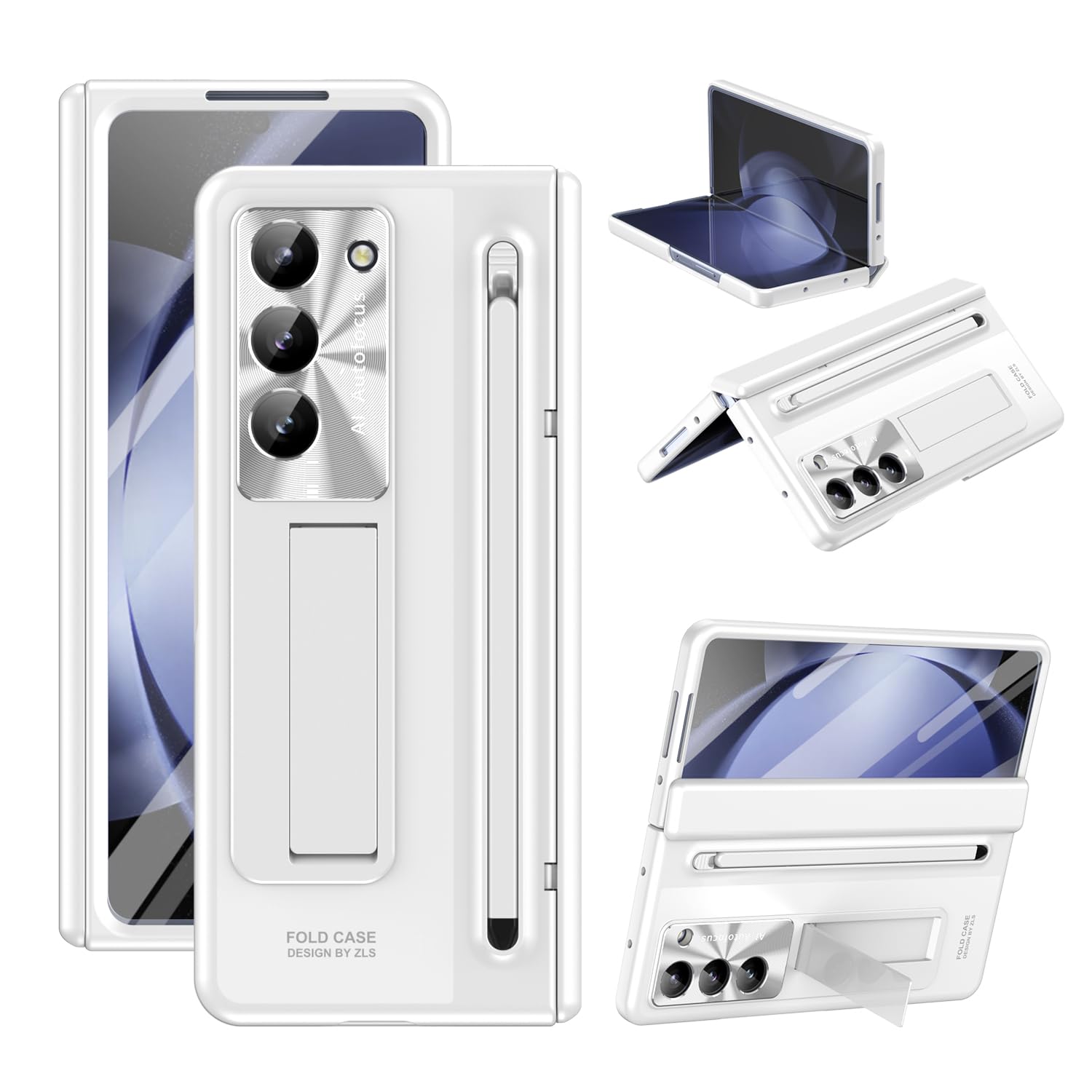 Case for Samsung Galaxy Z Fold 5 Bracket Stand Cover |Hinge Protection| with Stylus Pen and Built-in Screen Protector Shockproof Slim PC Phone Case for Samsung Galaxy Z Fold 5 - White