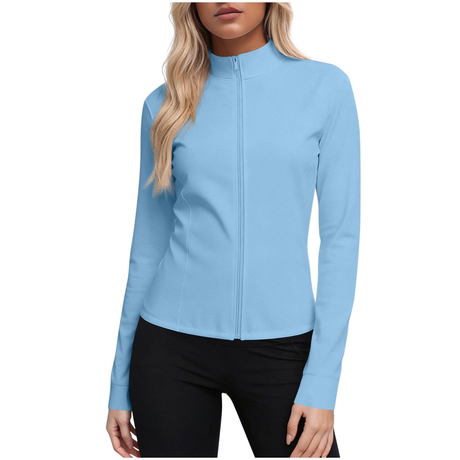 Summer Athletic Jackets for Women Long Sleeve Mock Neck Full Zip UPF50 Tops Workout Sports Yoga Running Activewear