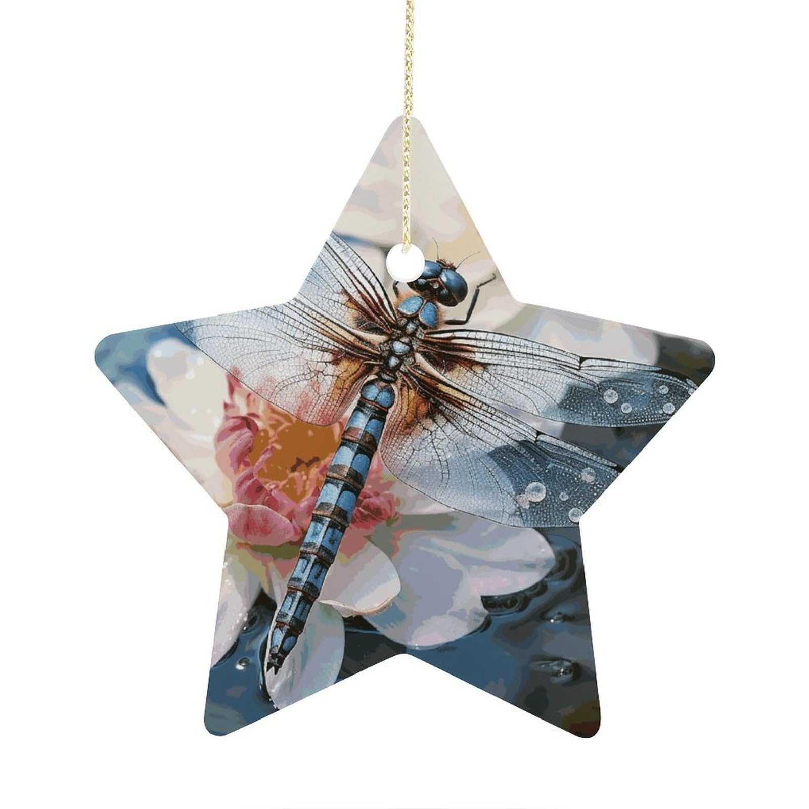 Fodpand Women's Style Dragonfly Lotus Ornament With String, Keepsake Hanging Decorations,Ceramic Ornaments For Men Indoor Home Holiday Party Gifts