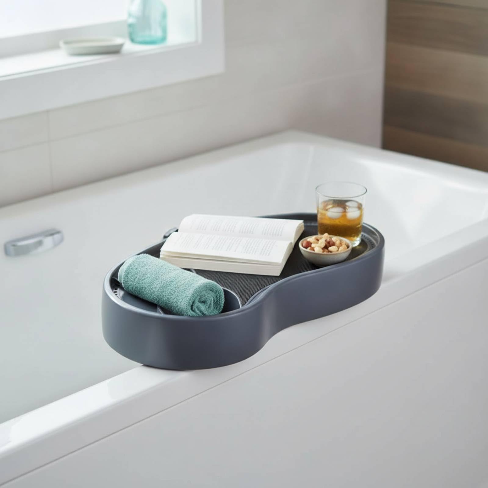 Badewannentablett mit Praktischen Becherhaltern Und Rutschfester Befestigung aus Und Gummi Robustes Design für Komfortables Lesen Und Entspannen für Erwachsene