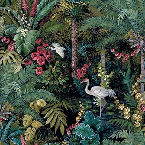 Holden Decor Cranes Tropical Black Wallpaper Cover