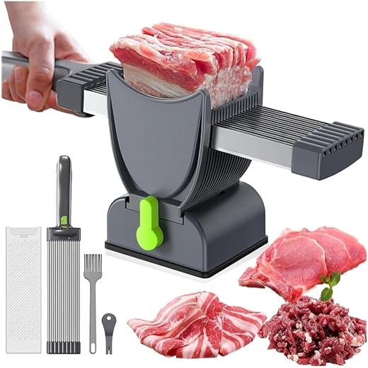 Manual Meat Slicer, Stainless Steel Meat Cutter for Home Use, Adjustable Thickness Thin Meat Slicer for Beef, Pork, Chicken, Jerky, Deli Meat, Perfect for, Hot Pot, and Shredding