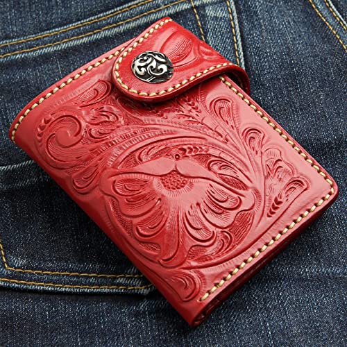 Red Genuine Cowhide Leather Indian Biker Chain Wallet3