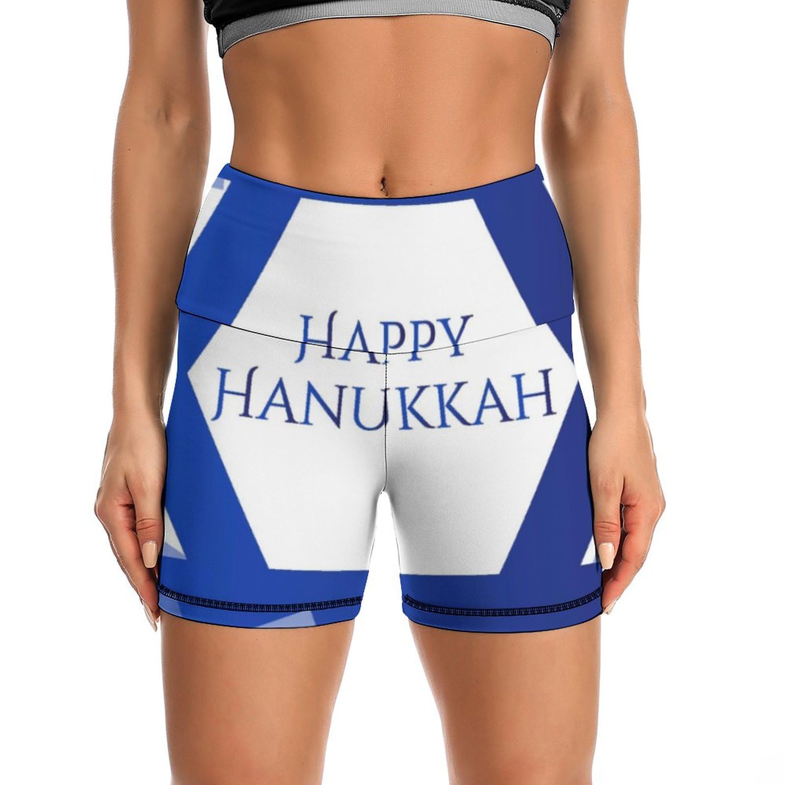 Happy Hanukkah Jewish Chanukah Holiday High Waist Yoga Shorts for Women Athletic Shorts Leggings Running Pants Black