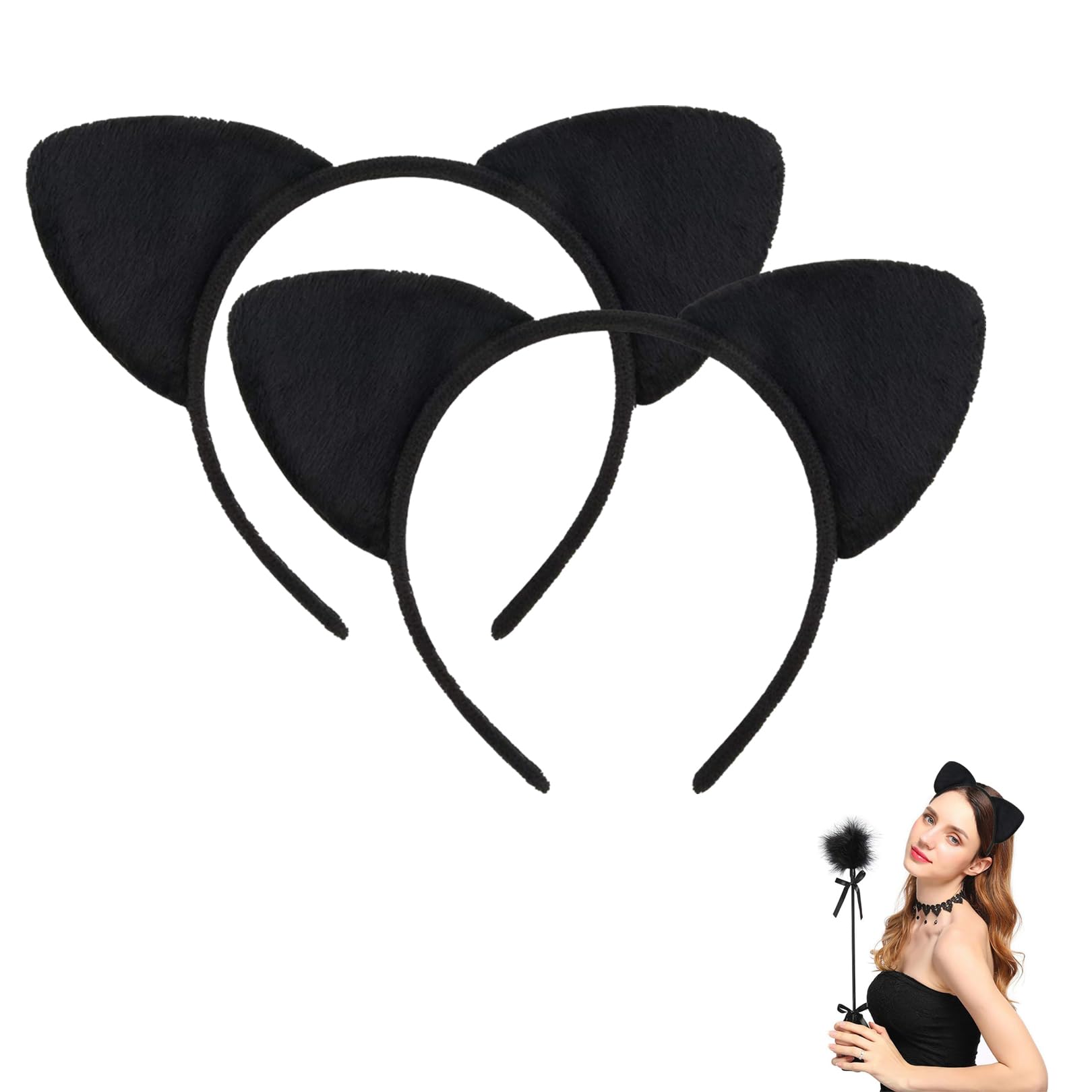 2pcs Black Cat Ears Headband Women Ears Costume Soft Kitty Ears Headband,Novelty Black Cat Ears Headband,for Kids Halloween/Day of the Dead/Christmas Animal Cosplay Party Dress Up Birthday Party Dress