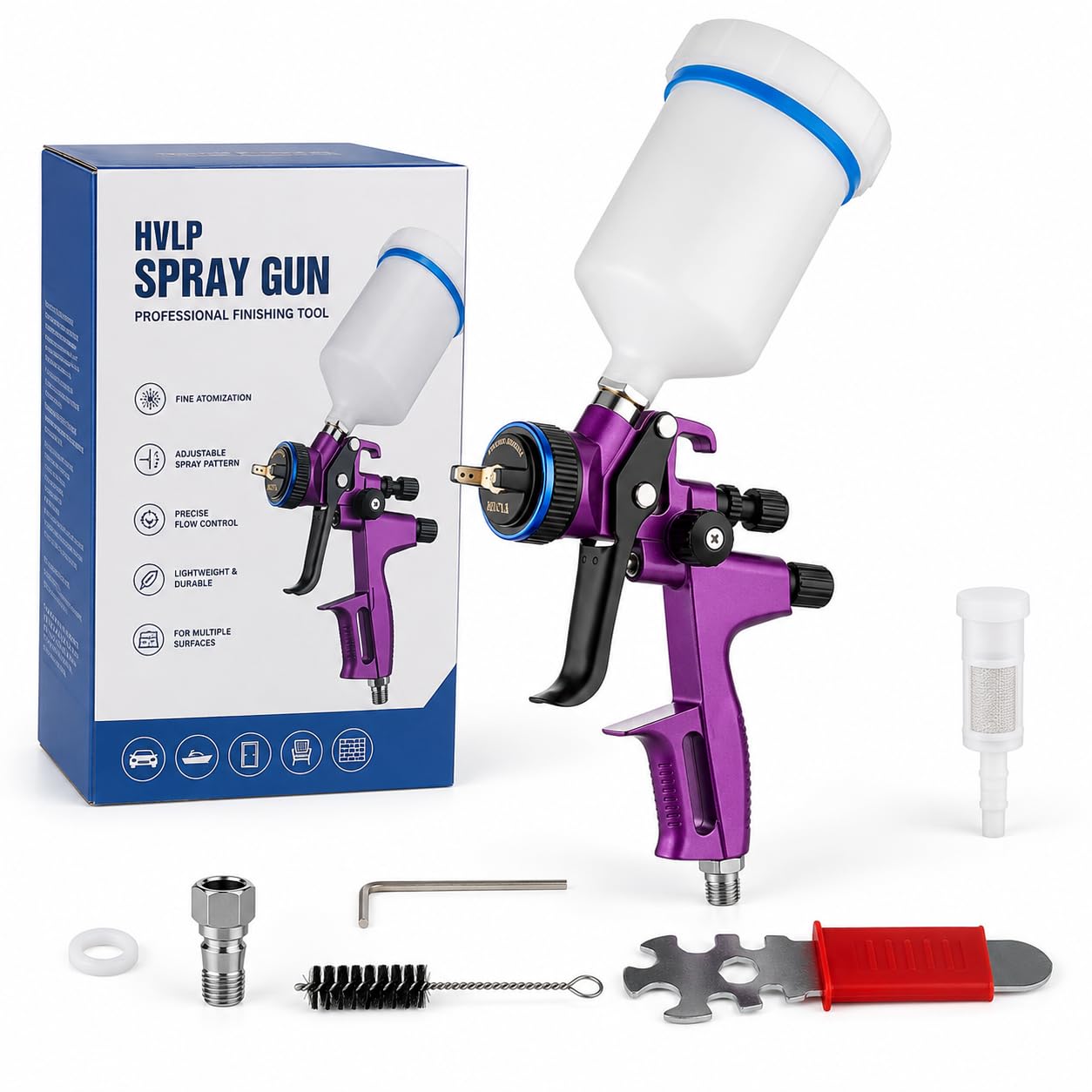 HVLP Lackierpistole Druckluft mit 1,3mm Düsen 600ml Fließbecher | Einstellbares Spritzbild Luftspritzpistole Druckluft Farbsprühgerät Farbsprühsystem Spritzpistole Für Wände,Decke,Möbel,Auto