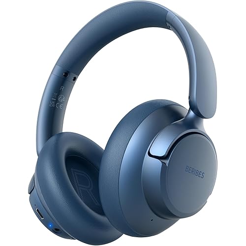 BERIBES Upgraded Hybrid Active Noise Cancelling Wireless Headphones with Transparent Modes,70H Playtime Bluetooth Headphones Wireless with Mic, Deep Bass,3.5MM Cable,Soft-Earpads,Fast Charging-Blue