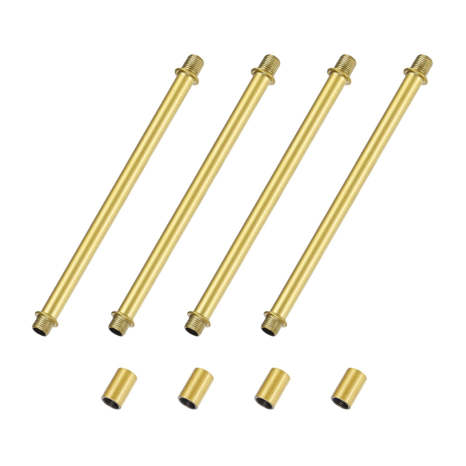 M METERXITY 4-Set Straight Pipe Lamp Stem Kit, 200mm(7.87") Long M10 Double End Thread Rod W/Coupling Sleeve Nuts for Table Lamps/Chandeliers, Light Fixture Replacement Parts [Gold Tone]