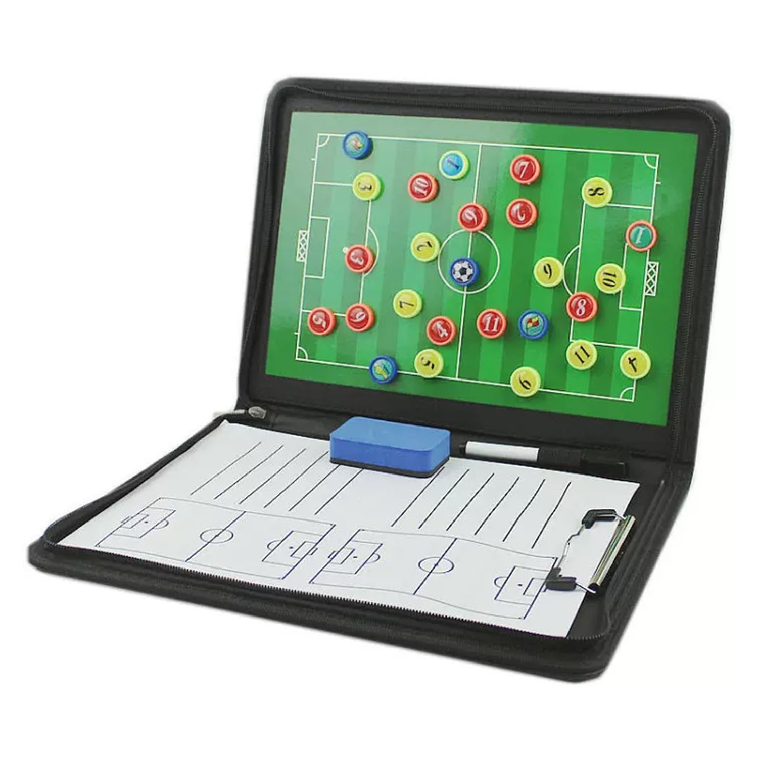 Fußball-Trainer-klemmbrett Fußball-aufstellungstafel, mit Reißverschluss, Fußball-Trainingshilfe mit Spielermarkern, Stift, Radiergummi, Papier