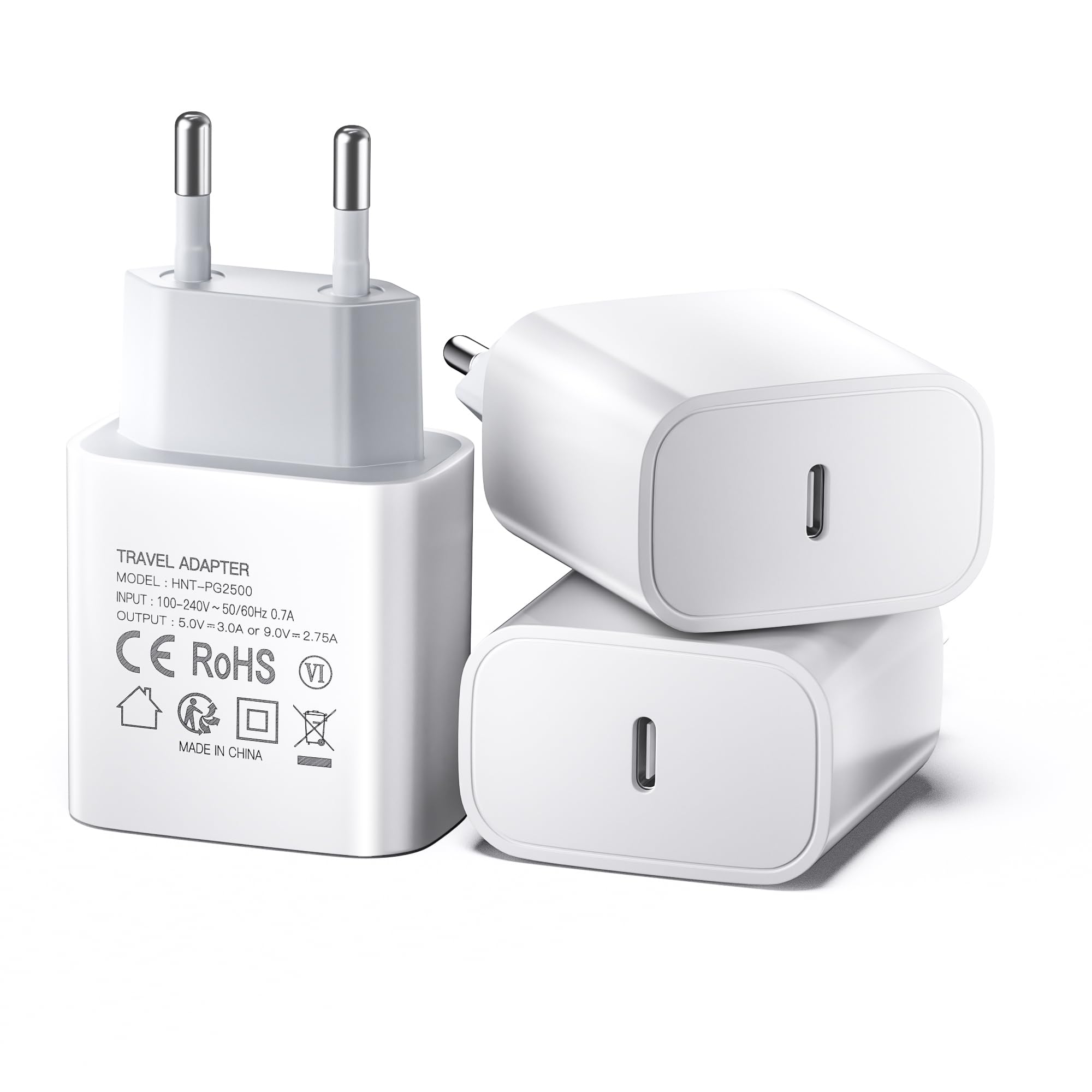 Presa USB C, 25W USBC Caricatore Compatibile con iPhone 16/16 Pro/16 Pro Max/Plus/15/14/13/12/11/XS/Galaxy/S24/S23/S22/Caricabatterie Rapido Alimentatore Spain Ricarica Adattatore Muro[3-pack]