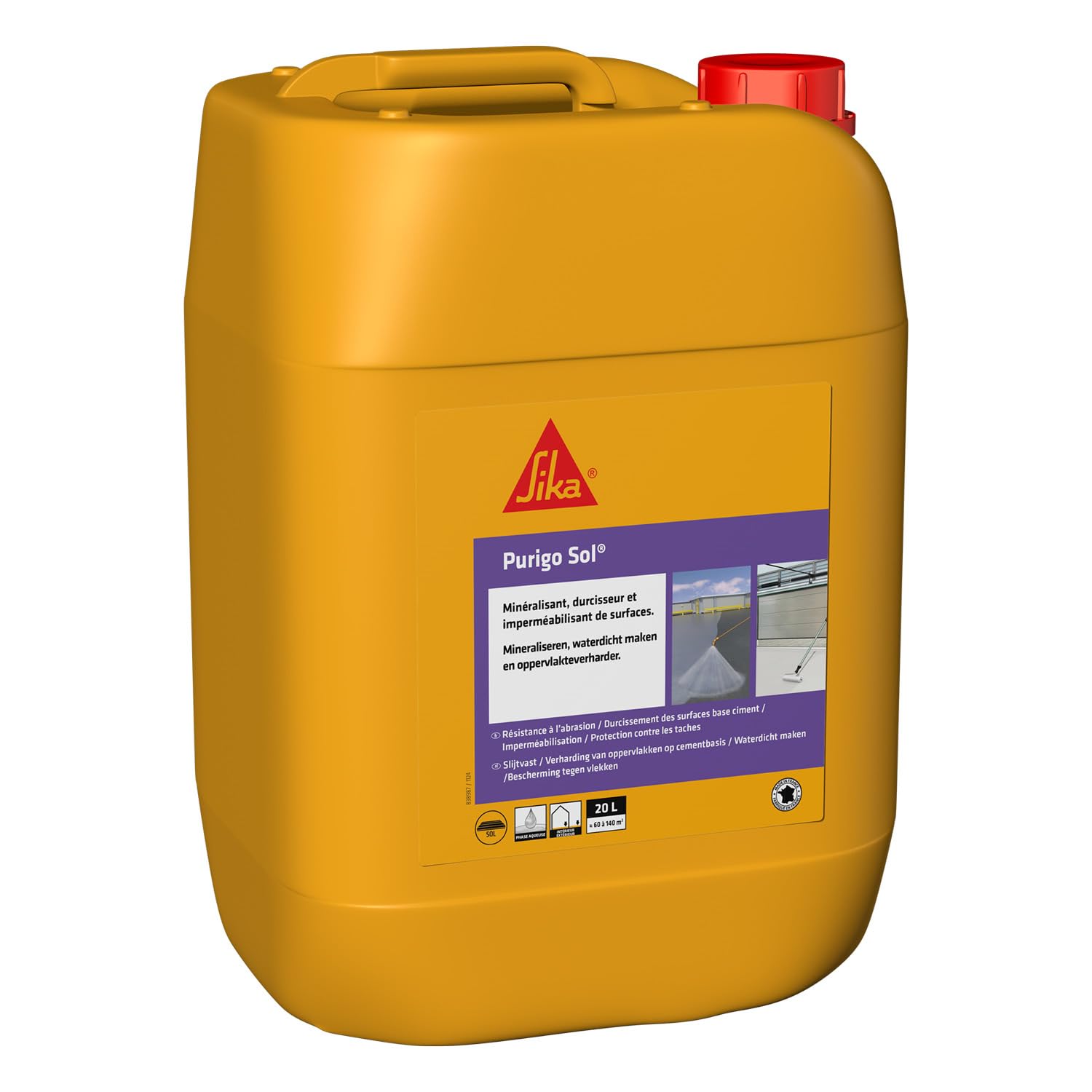 Sika - Purigo Sol, Durcisseur et anti-​poussière pour dalles béton, 20L, Incolore