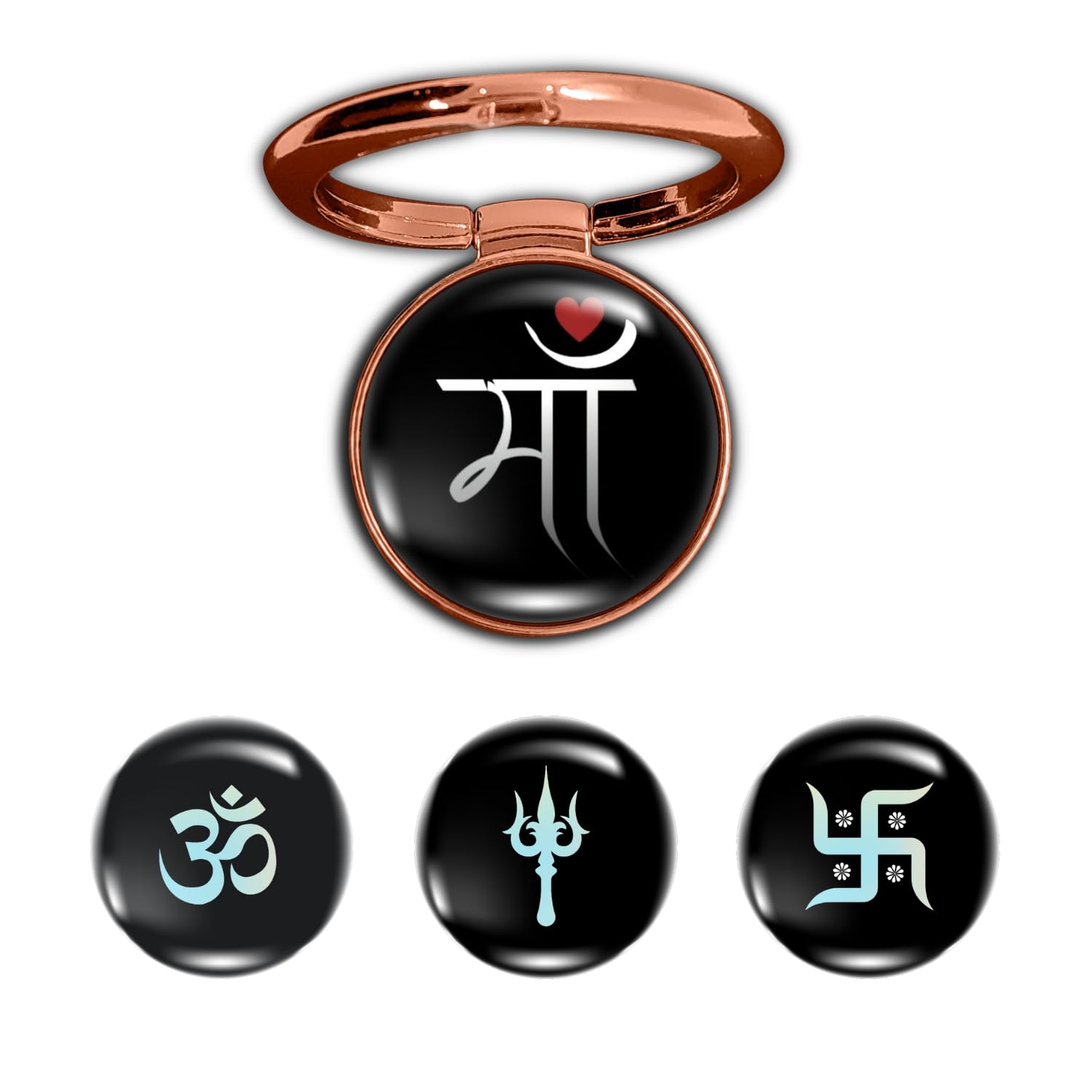 4-in-1 Metallic Mobile Back Ring Holder | Strong Grip for Phone & Back Cover | 4 3D Logo Magnets | 360° Adjustable Stand