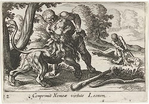 Peinture murale d'art Hercule et le lion de Némée Simon Frisius 60x90