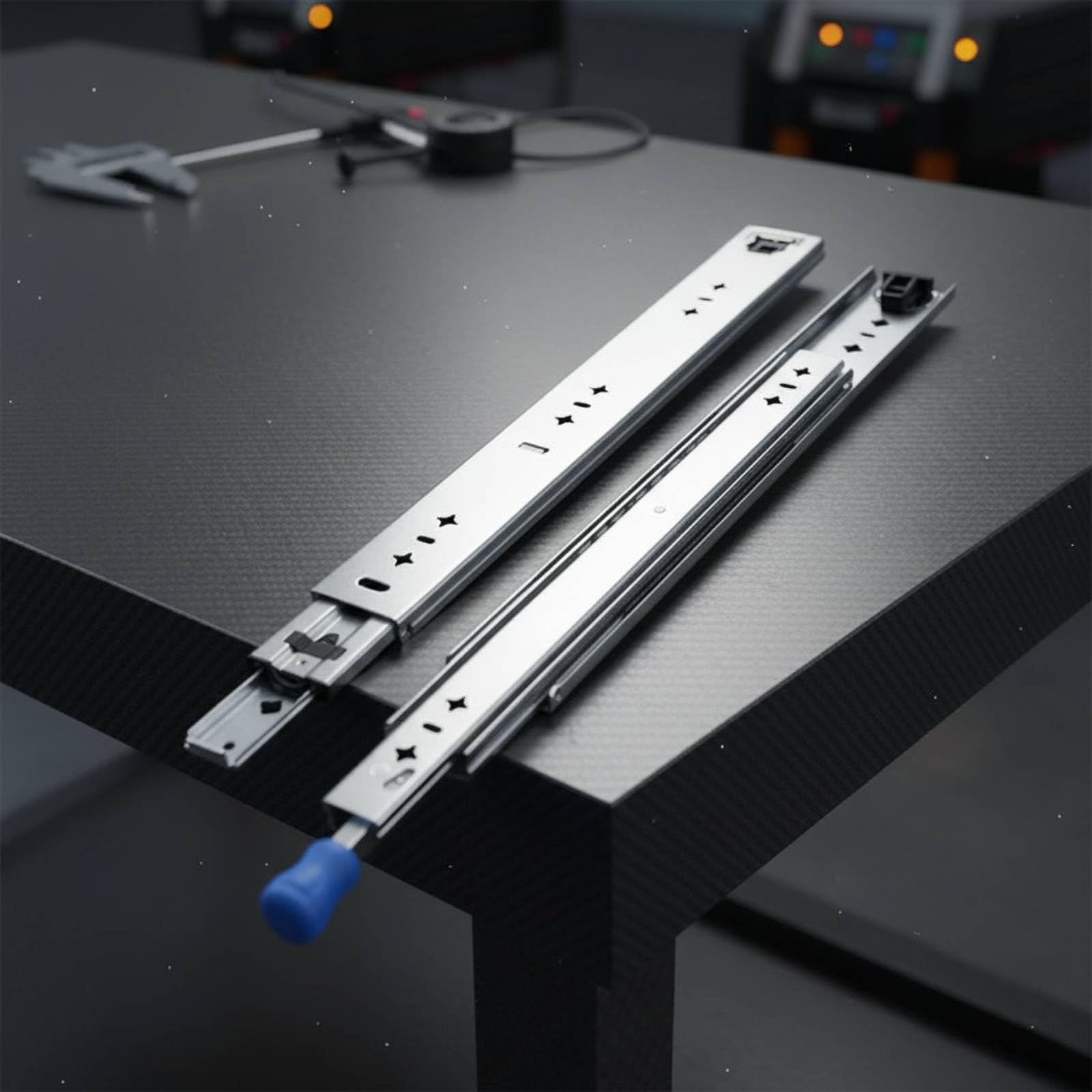 Guías para Cajón Correderas Metálicas Resistentes con Cierre Seguro Rodamiento de Bolas Construcción Acero Adecuadas para Gabinetes Industriales, 50CM, Con Bloqueo