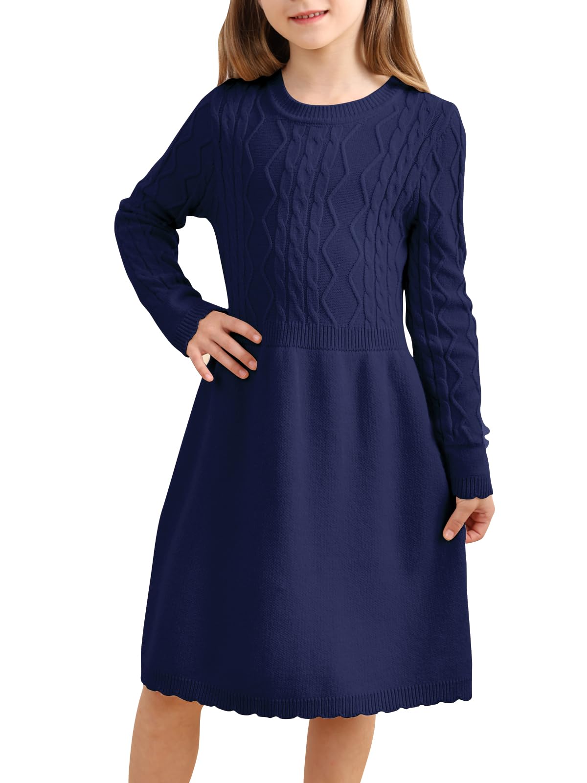 Yousie Girls Sweater Dress Crew Neck Long Sleeve Fall Winter Knit Dress for 4-11 Years