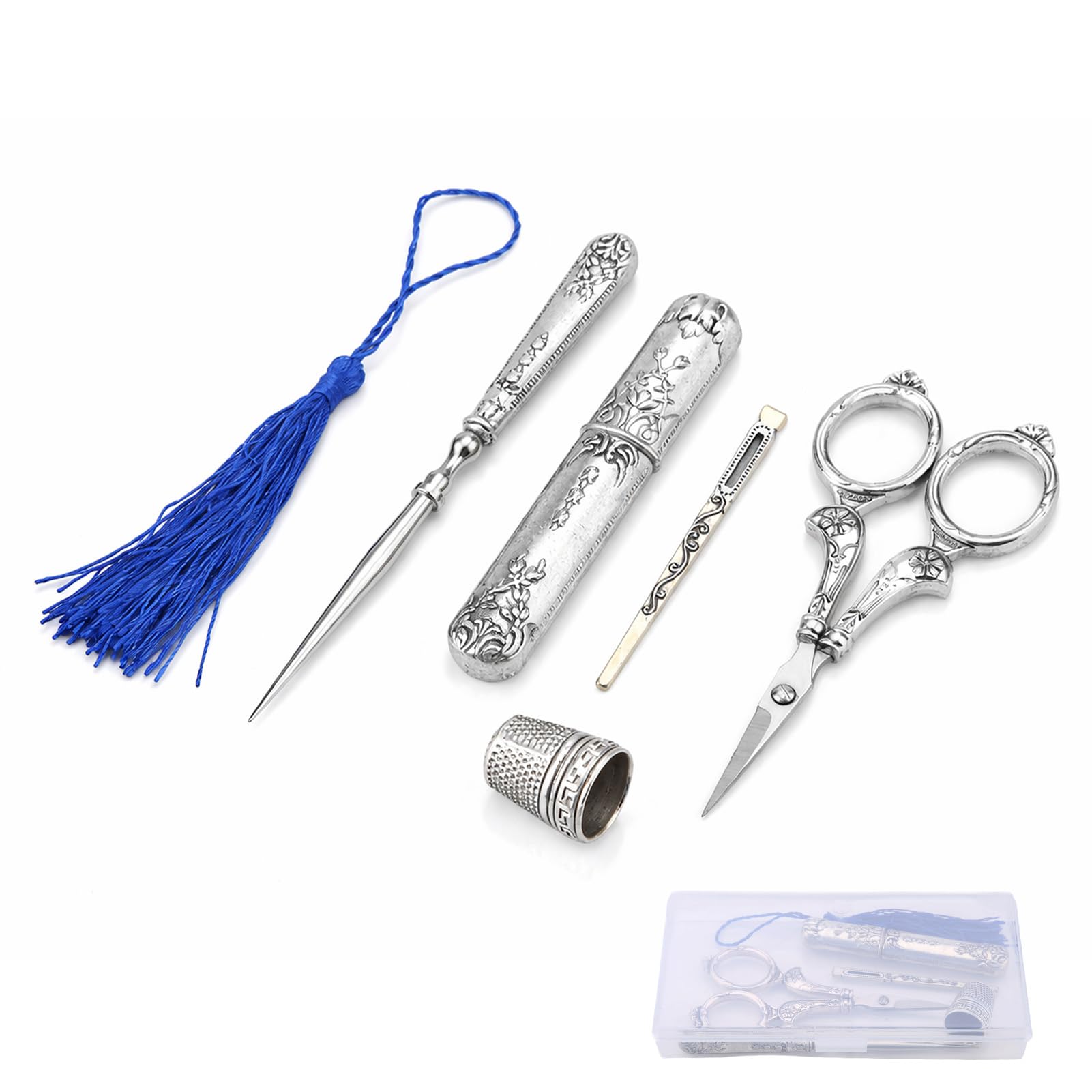 Vintage Embroidery Scissors Kit, Complete Vintage Sewing Tools, with Sewing Needle Box, Awl, Sewing Thimble, Threader for Sewing, Knitting, Cross Stitch, Quilting
