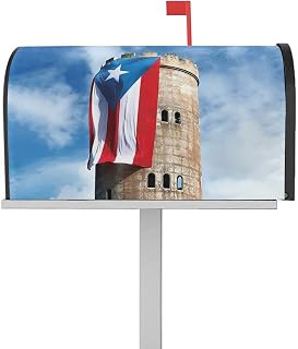 Mailbox Cover Magnetic Puerto Rico Flag Lighthouse Mailbox Covers Standard Size 21x18in,Mailbox Covers Wrap Post Letter Box Cover for Garden Yard Outdoor Decor Blue Sky and White Cloud