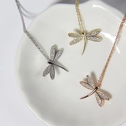 Miniatura 2 de Dragonfly Necklace Sterling Silver Dragonfly Charm Pendant Necklace Dainty Dragonfly Jewelry Bug Necklace Cubic Zirconia (Gold)
