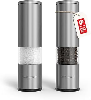 LARS NYSØM Salt and Pepper Grinder Set Manual, Stainless Steel Salt and Pepper Mills with Adjustable Ceramic Grinder I Design Spice Shakers (Stainless Steel)