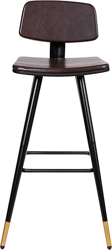 Miniatura 5 de Flash Furniture Kora Taburetes de bar de respaldo bajo de grado comercial, tapicería LeatherSoft marrón, marco de hierro negro, reposapiés