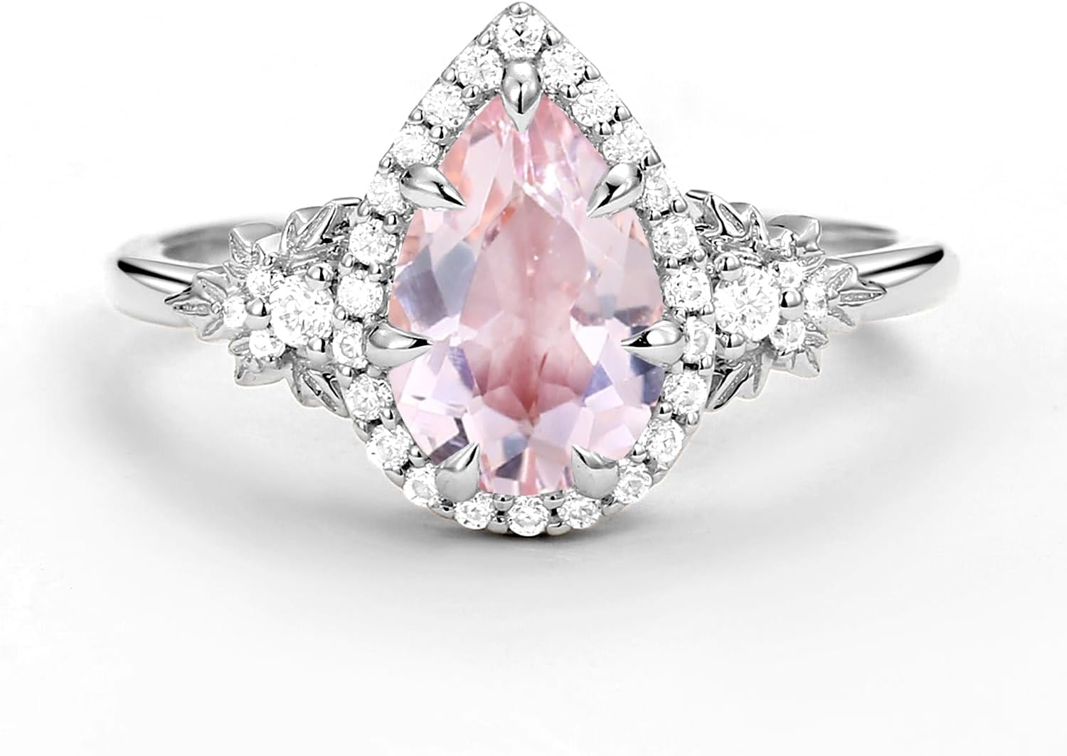 10K/14K/18K Solid Gold 1.5 Carat Pear-cut Vintage Gemstone Halo Engagement Ring for Women Birthstone Leaf Art Deco Wedding Promise Anniversary Rings for Her Wife Bridal Size 4~12