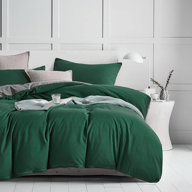 NORCH Green Duvet Cover Set Single Dark Green and Grey Bedding Set Reversible Soft Quilt Cover with Pillow Case