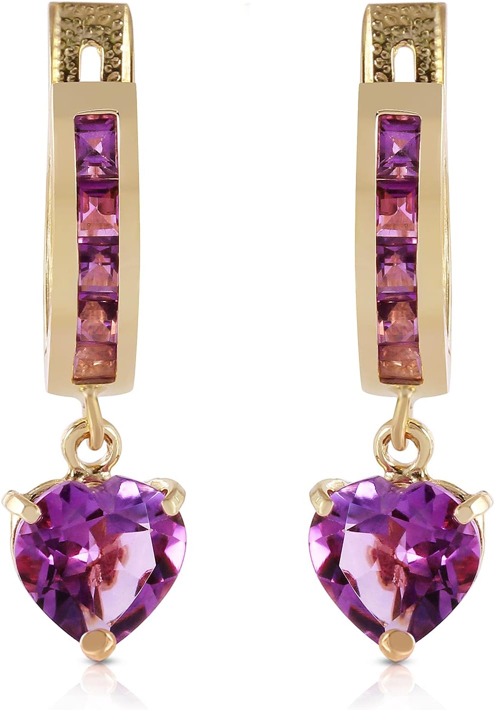 3.2 Carat 14k Solid Gold V-shape Hoop Earrings Heart Amethyst - Image 3