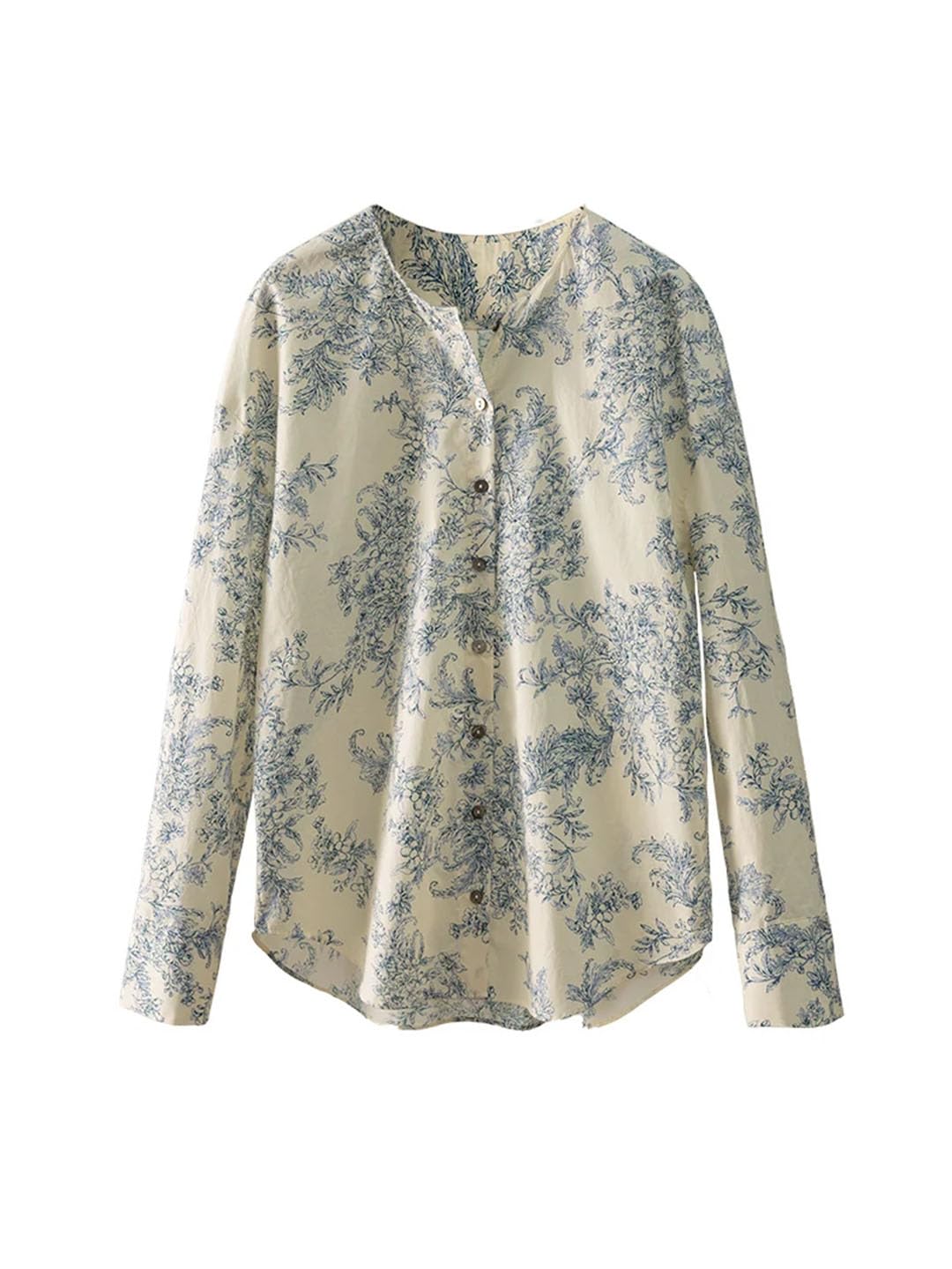 Camisas con estampado floral para mujer, 100% algodón, cuello redondo, blusas