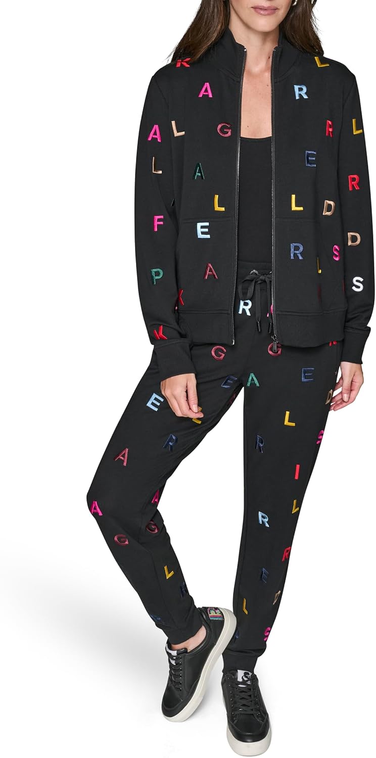 KARL LAGERFELD Women's Long Sleeve Athleisure Printed Zip Up Jacket